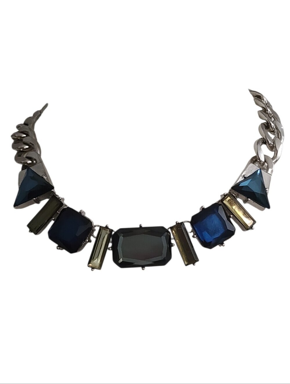 Vivi Statement Blue & Olive Crystal Chain Necklace